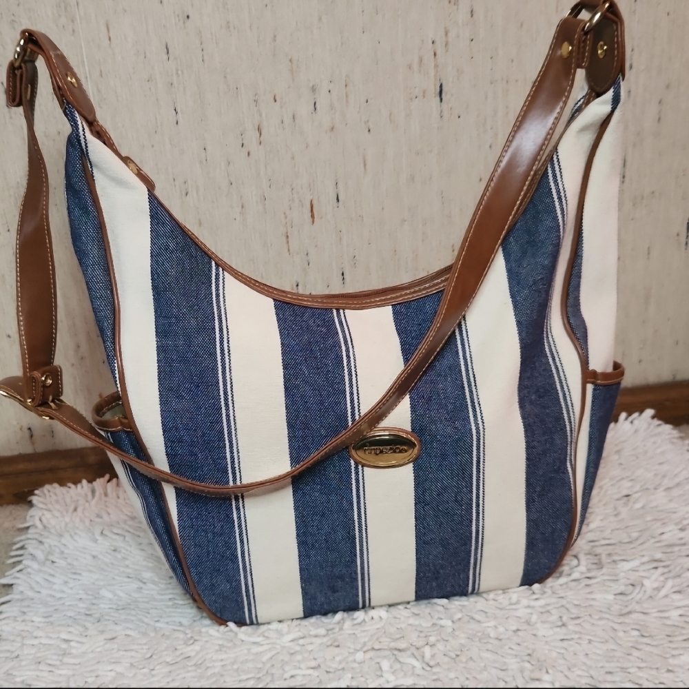 Capezio Blue and White Striped Crossbody Bag